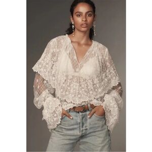 New Anthropologie Forever long sleeve lace bib blouse size small